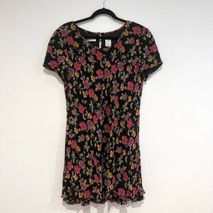 Liz Claiborne Dresses, Vintage Short-Sleeve Black Dress with Flowers, Size 16